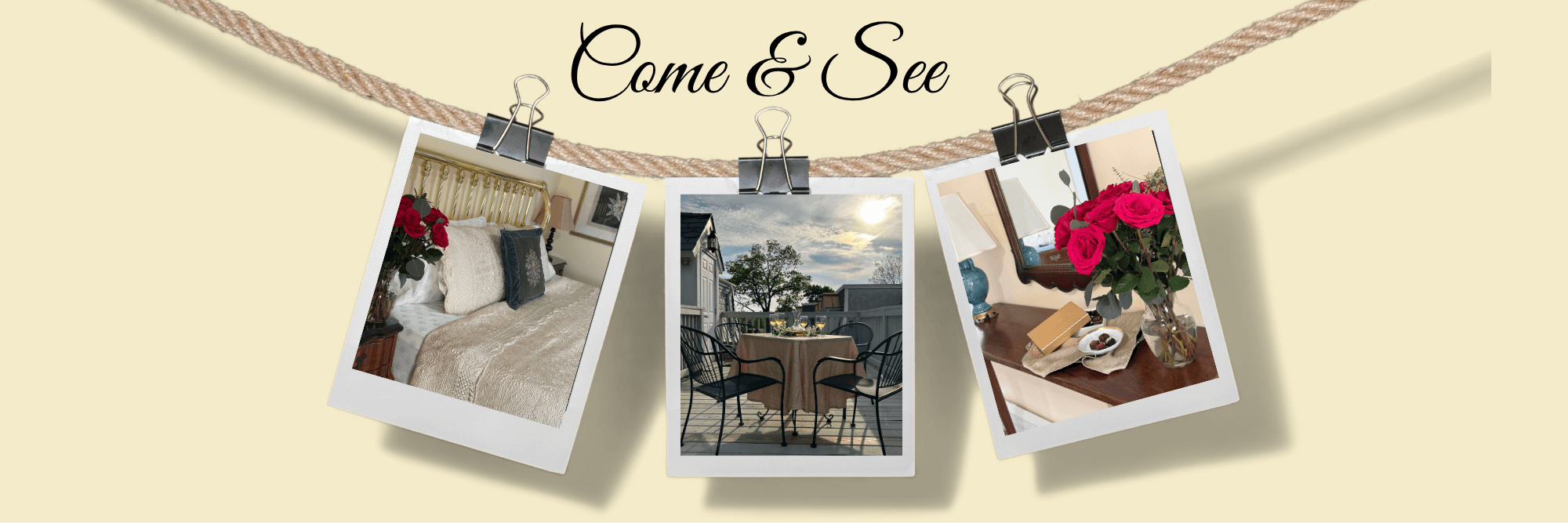 View of king bed with brass headboard, sumptuous bedding & a boquet of roses on the night stand View of king bed with brass headboard, sumptuous bedding & a boquet of roses on the night stand